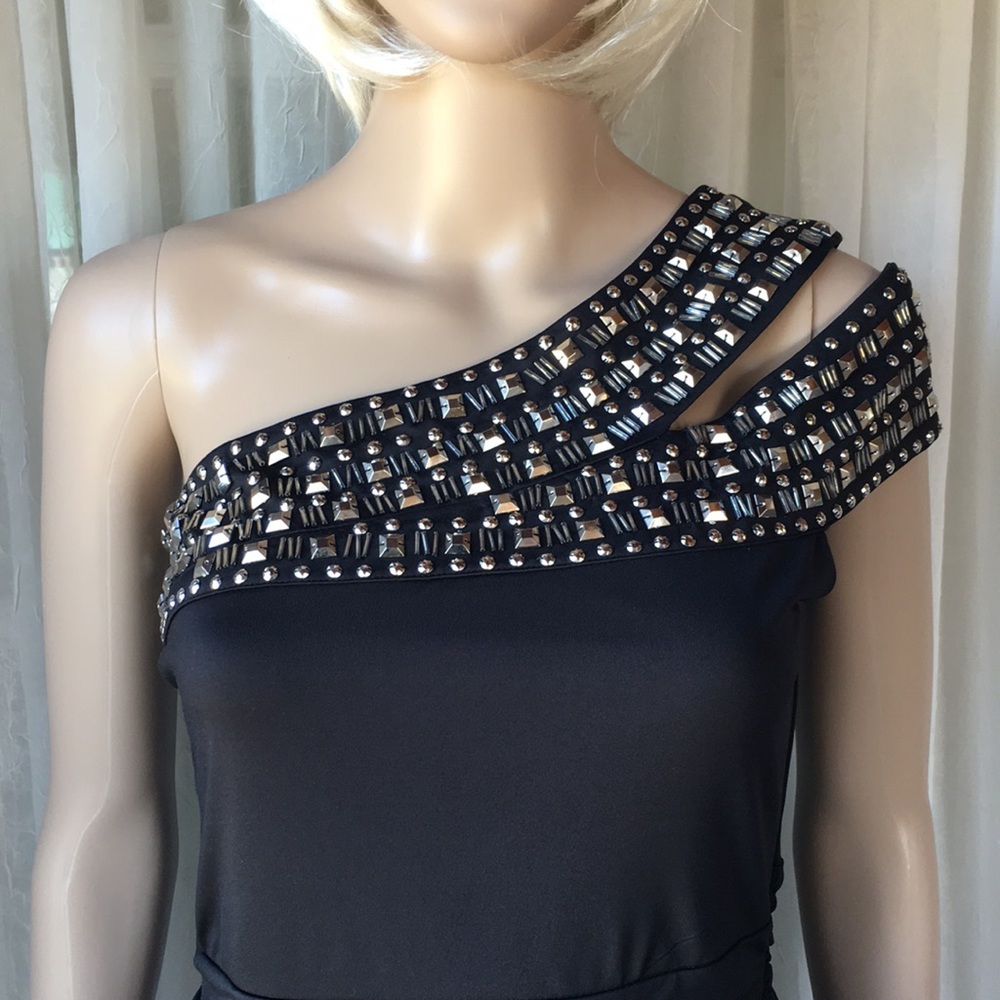 One-Shoulder Studded Mini Dress Rockin’ LBD for Club, New Year’s Eve, HS Reunion